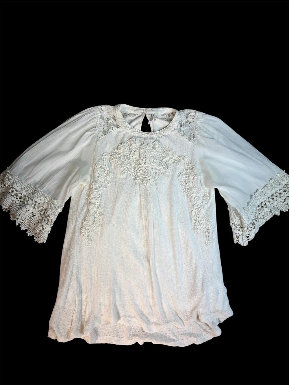 FEATHER BONE WOMEN'S CREAM COLORED ANTHROPOLOGIE BOHO LACE TOP SIZE XS